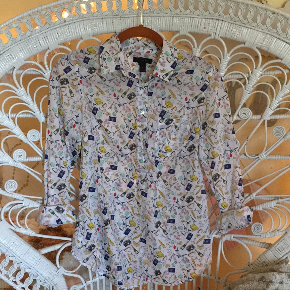 ☆ J Crew French Paris Printed Popover Button Down